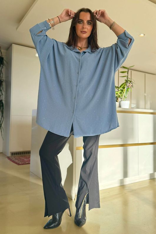 Stella Micro Stud Oversized Shirt Denim